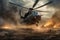 A helicopter fighting a raging fire in a time of conflict. Generative AI