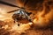 Helicopter in the fire. 3D illustration. Military background, Helicopter in the desert. Military scene. 3d render, Attack