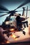 Helicopter Gunship Unleashing Missile attack. Military helicopter