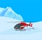 Helicopter landed in the snow-covered mountains.