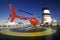 Helicopter on landing pad of cruise ship Marco Polo, Antarctica