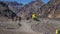 Helicopter landing at Plaza de Mulas, Aconcagua mountain base camp