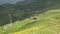 Helicopter in the mountains. Alpine peaks landskape background. Jungfrau, Bernese highland. Alps, tourism and adventure