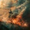 Helicopter Over Fiery Wildfire Scene AI Generative