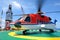 Helicopter pick up passenger on the offshore oil rig platform