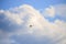Helicopter Robinson R44 flies in the clouds