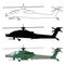 Helicopter silhouette, cartoon, outline. Military equipment set