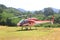 Helicopter standing on landing strip