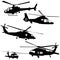 Helicopter vector set black silhouette on white background