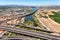 Helicopter View from above a freeway interchange