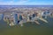 Helicopter view on New Jersey skyline from Hudson