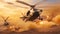 Helicopters Flying Over Desert - A Spectacular View of Aircraft in the Vast Expanse, Helicopter in the desert, 3D render depicting