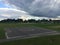 Helipad among the green grass