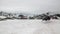 Helipad on snow mountain panorama and helicopter in New Zealand.