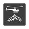 Heliskiing flat icon with helicopter and mountains.