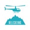 Heliskiing flat icon with helicopter and mountains.