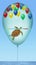 A helium balloon is seen with a green sea turtle inside and other balloons in this 3-D illustration about plastics