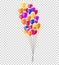 Helium balloons. Bunch or group of colorful helium balloons isolated on transparent background. Party realistic flying