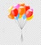 Helium balloons. Bunch or group of colorful helium balloons isolated on transparent background. Party realistic flying