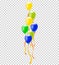 Helium balloons. Bunch or group of colorful helium balloons isolated on transparent background. Party realistic flying