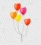 Helium balloons. Bunch or group of colorful helium balloons isolated on transparent background. Party realistic flying