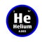 Helium He button on black and white circle button background with blue outline on the periodic table of elements with atomic num