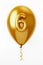 Helium golden balloon shape number six, 6. Isolated on white