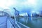 Helix bridge and the Singapore Marina Bay Signature Skyline