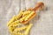 Helix- or corkscrew-shaped pasta. Rotini macaroni. Related to fusilli, but has a tighter helix, i.e. with a smaller pitch.