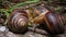 Helix pomatia Mating big grape snail at night