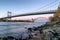 Hell Gate Bridge and Triborough Bridge at night, New York. USA