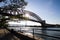 The Hell Gate Bridge and Triborough bridge with the sun, Astoria park