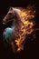 Hell horse in fire on black background made with generative AI