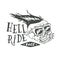 Hell ride race lettering. Mustached biker scull