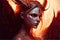 Hell`s angel, beautiful goddess with big horns and wings, Generative Ai