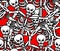 Hell seamless pattern. Skeleton in Sinners background. Ornament