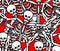 Hell seamless pattern. Skeleton in Sinners background. Ornament