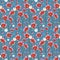 Hellebore flower on blue background seamless vector pattern