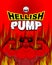 Hellish pump. Satan bodybuilder with huge muscles. Workout with