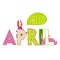 Hello April. Lettering with rabbits.