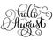 Hello August text on white background. Vintage Hand drawn Calligraphy lettering Vector illustration EPS10