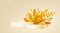 Hello Autumn 3d minimal background with autumn yellow, orange leaves and product podium. 3d Fall leaves background for