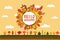 Hello Autumn, background with falling leaves, yellow, orange, brown, fall, lettering, template for poster, banner