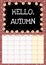 Hello Autumn. Chalkboard monthly calendar with cut in half apples elements. Fall festive planner. Cute cartoon style hygge