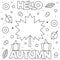 Hello Autumn. Coloring page. Black and white vector illustration