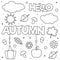 Hello Autumn. Coloring page. Black and white vector illustration.