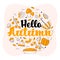 Hello Autumn Font With Autumnal Season Icons On Peach And White