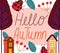 Hello autumn houses ladybugs leaves foliage trees background