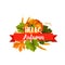 Hello Autumn icon with leaf and pumpkin vegetable