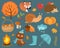 Hello Autumn icons set flat or cartoon style.Collection design elements with leaves, trees, mushrooms, pumpkin, wild